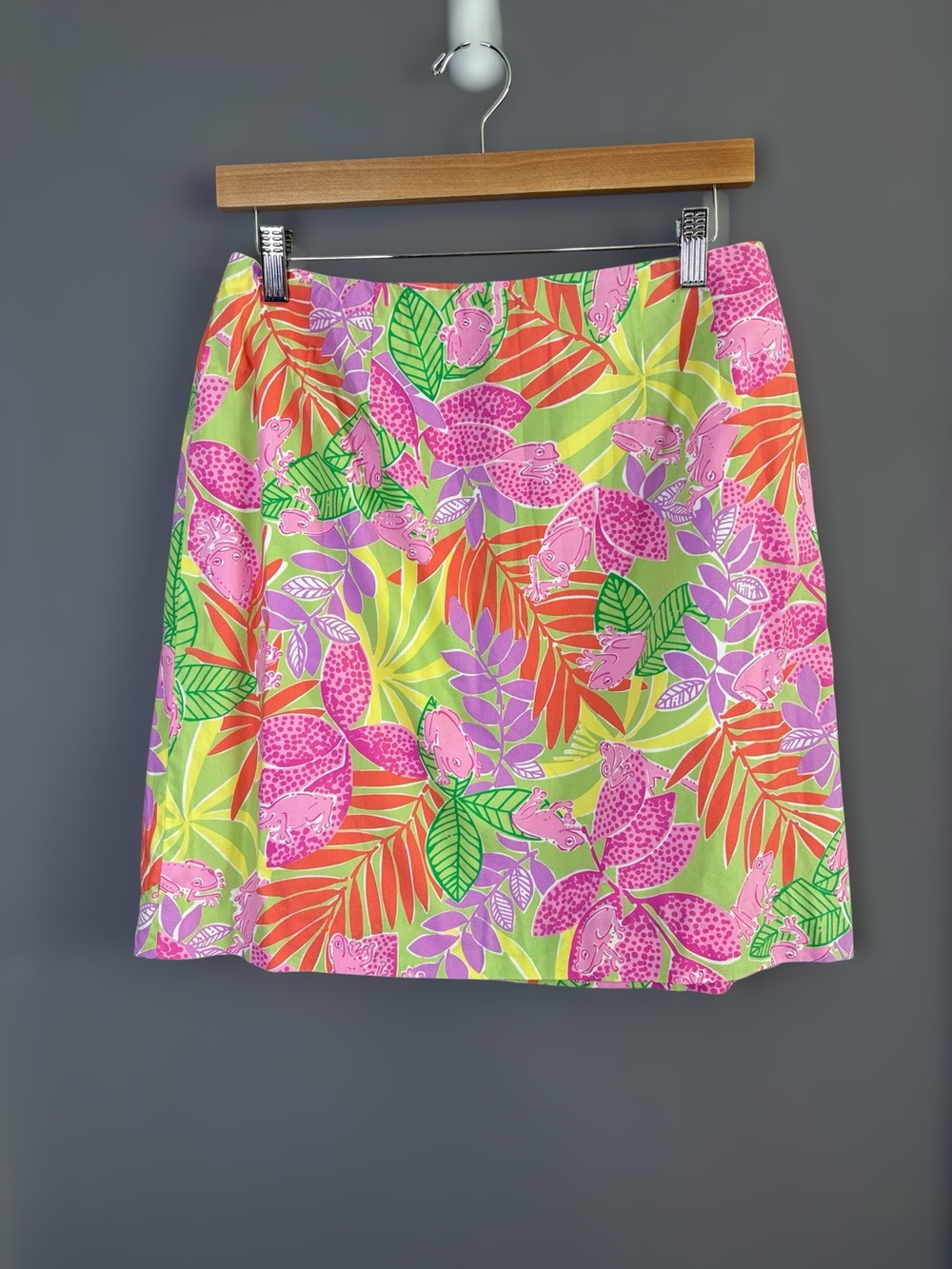 Lilly Pulitzer Green Pink Frog & Palm Leaf Print Mini Skirt 8